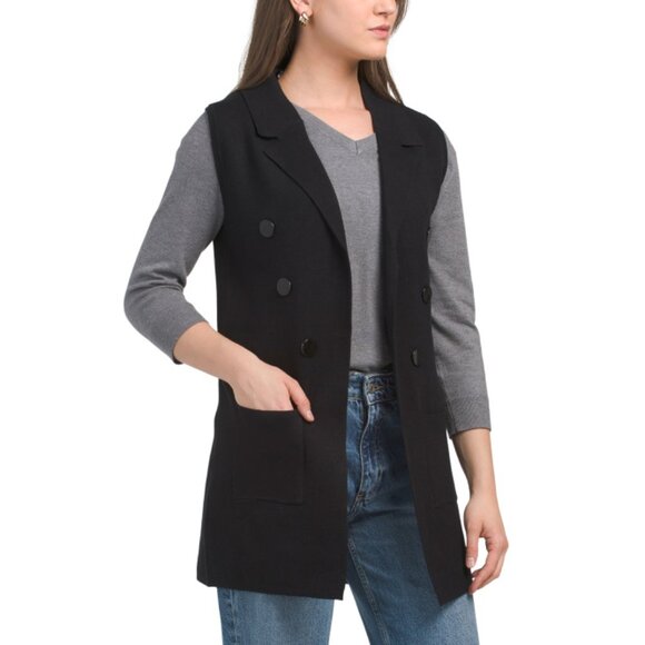 SIONI Black Notch Collar Mid Length Vest